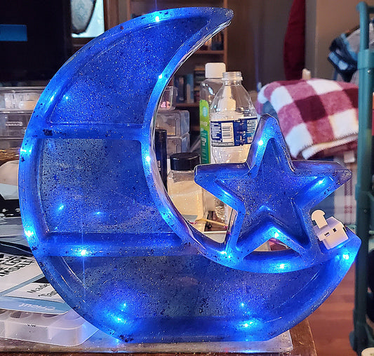 Star and moon shelf with lights